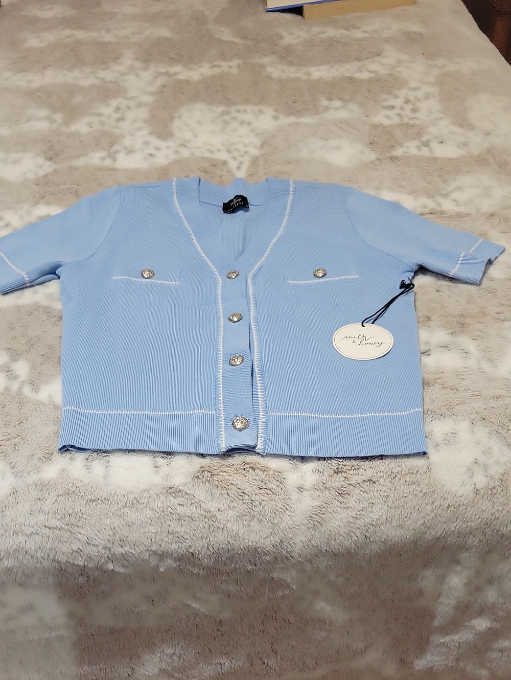 Light Blue Short Sleeve Cardigan Junior/Adult